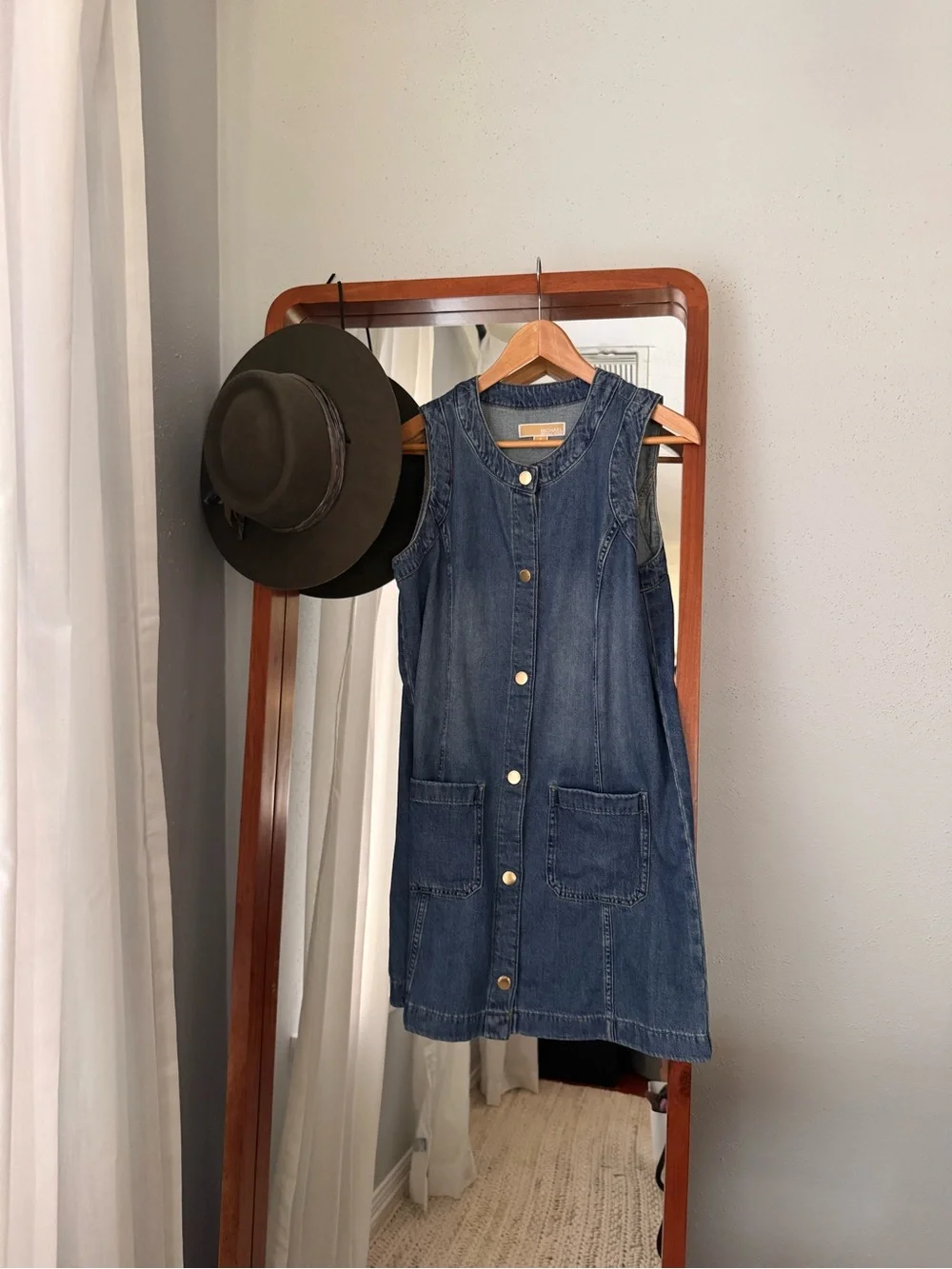 Michael Kors Denim Button-Front Shift Dress in Dark Blue